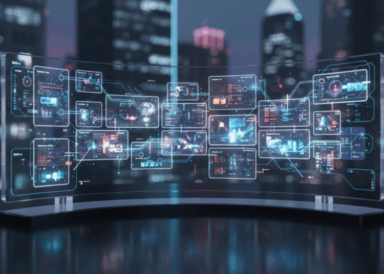 Futuristic AI website personalizing content for users.